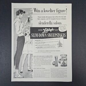 1958 Libby's Tomato Juice Slim-Down Sweepstakes Expired Vintage Print Ad Paris